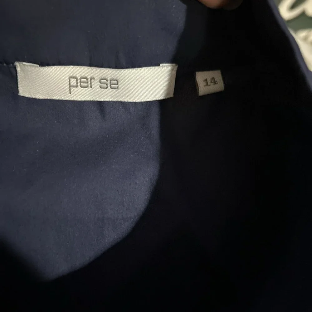 Per se By Carlisle Designer Luxurious Navy Sleeveless Shirt 14 Mandarin Collar - Picture 7 of 10